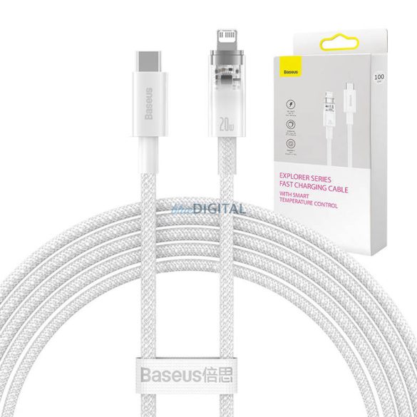 Gyorstöltő kábel Baseus USB-C Lightning Explorer Series 2m, 20W (fehér)