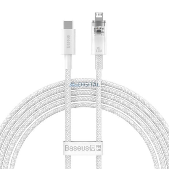 Gyorstöltő kábel Baseus USB-C Lightning Explorer Series 2m, 20W (fehér)