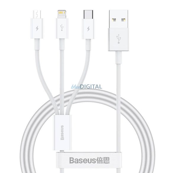 Gyorstöltő USB és M+L+C Baseus Superior Data 3,5A 1m (fehér)