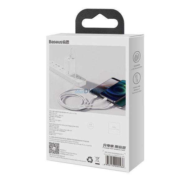 Gyorstöltő USB és M+L+C Baseus Superior Data 3,5A 1m (fehér)