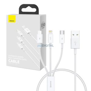 Gyorstöltés USB és M+L+C Baseus Superior Data 3.5A 0,5m (fehér)