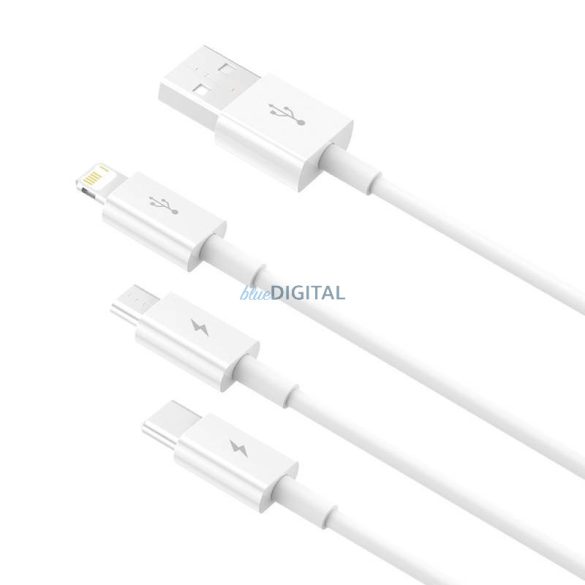 Gyorstöltés USB és M+L+C Baseus Superior Data 3.5A 0,5m (fehér)