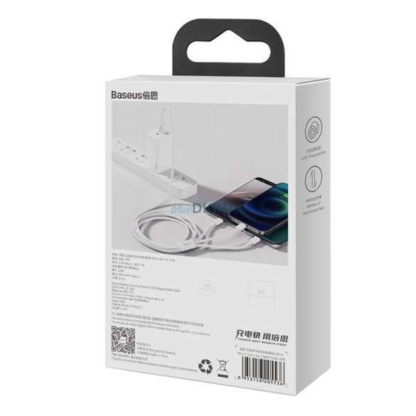 Gyorstöltés USB és M+L+C Baseus Superior Data 3.5A 0,5m (fehér)