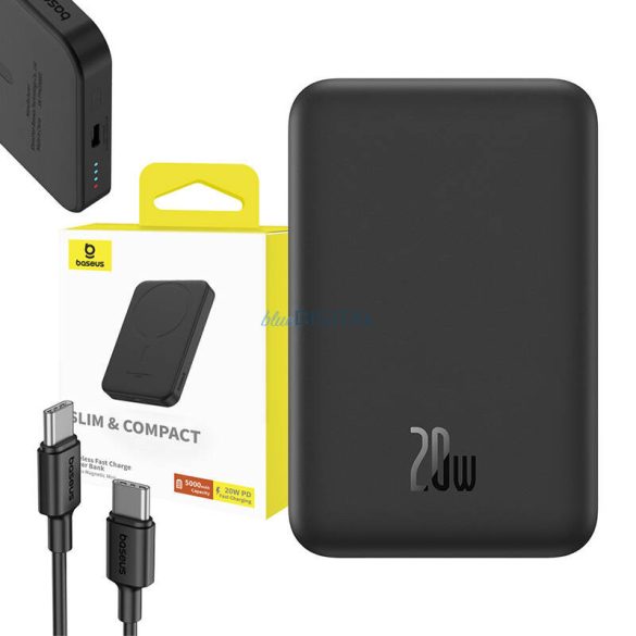 Mágneses Mini Powerbank Baseus 5000mAh 20W (fekete)