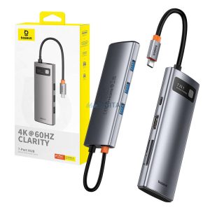 Hub 7in1 Baseus Gleam, USB-C 1x HDMI4K 60Hz + 3x USB3.0 + 1x PD + 1x SD/TF (szürke)