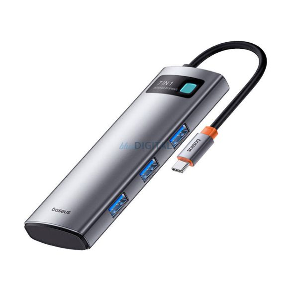 Hub 7in1 Baseus Gleam, USB-C 1x HDMI4K 60Hz + 3x USB3.0 + 1x PD + 1x SD/TF (szürke)