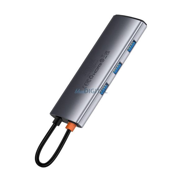 Hub 7in1 Baseus Gleam, USB-C 1x HDMI4K 60Hz + 3x USB3.0 + 1x PD + 1x SD/TF (szürke)