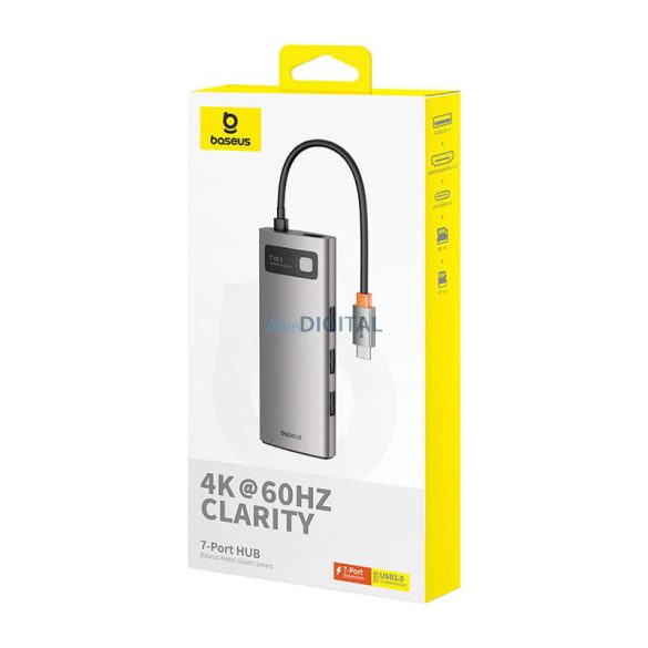 Hub 7in1 Baseus Gleam, USB-C 1x HDMI4K 60Hz + 3x USB3.0 + 1x PD + 1x SD/TF (szürke)