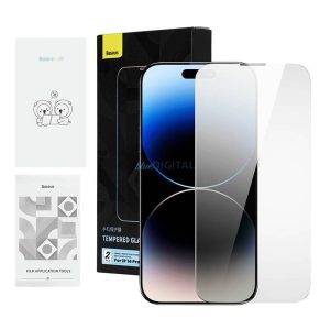 Betekintésvédelemmel ellátott edzett üveg Baseus iPhone 14 Pro Max (2db)2 tisztító készlet és porálló szerelő szerszám