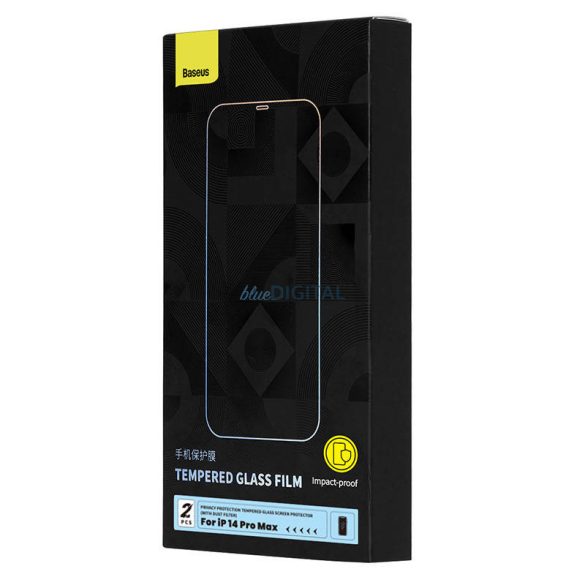 Betekintésvédelemmel ellátott edzett üveg Baseus iPhone 14 Pro Max (2db)2 tisztító készlet és porálló szerelő szerszám