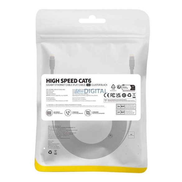 Lapos kábel Baseus Ethernet RJ45, Cat.6, 12m (fekete)