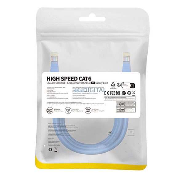 Kerek kábel Baseus Ethernet RJ45, Cat.6, 3m (kék)