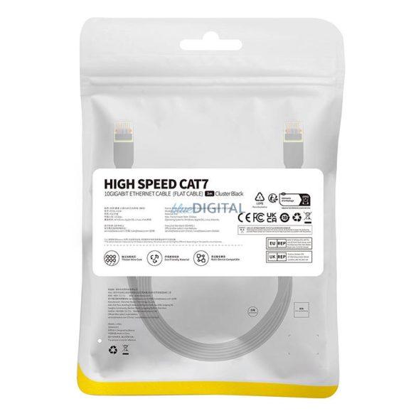 Baseus Cat 7 UTP Ethernet RJ45 kábel lapos 3 m fekete