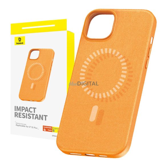 Mágneses telefontok iPhone 15 Plus Baseus Fauxther Series (narancssárga)