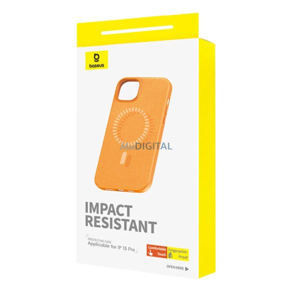 Mágneses telefontok iPhone 15 Pro Baseus Fauxther Series (narancssárga)