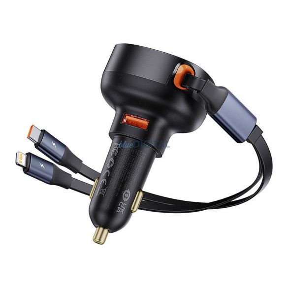 Autós töltő Baseus Enjoyment USBUSB-C kábel és Lightning 60W (fekete)