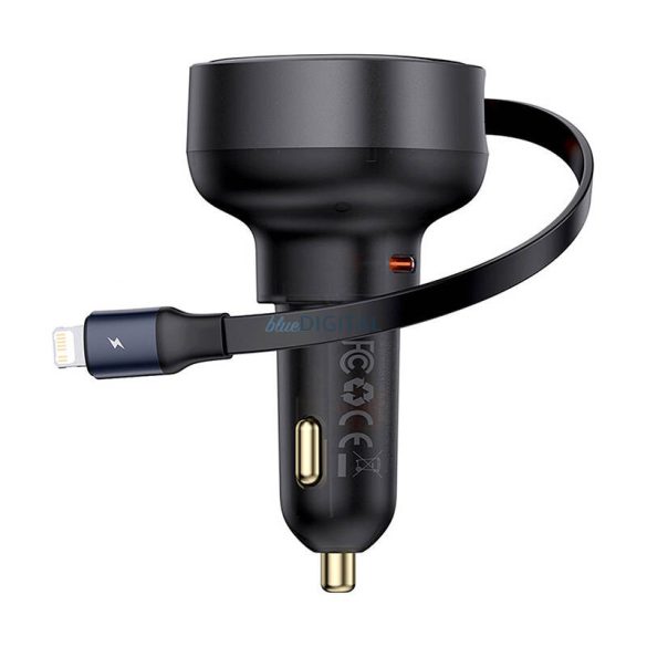 Autós töltő Baseus Enjoyment Pro Lightningkábel + USB-C , 55W (fekete)