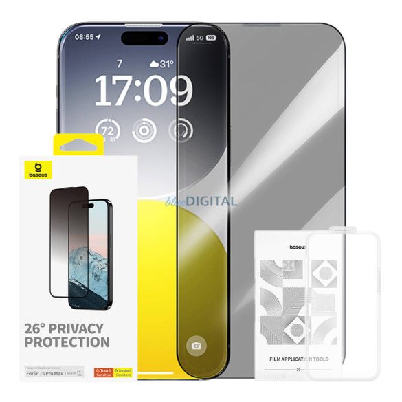 Betekintésvédelemmel ellátott edzett üveg Baseus Diamond iPhone 15 Pro Max