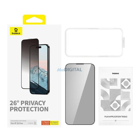 Betekintésvédelemmel ellátott Edzett üveg Baseus Diamond iPhone 15 Pro
