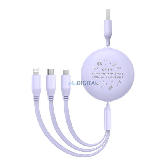 Töltőkábel 3w1 Baseus USB USB-C, USB-M, Lightning 3,5A, 1,1m (lila)