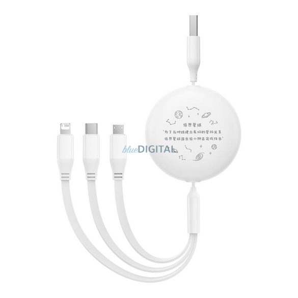 Töltőkábel 3w1 Baseus USB USB-C, USB-M, Lightning 3,5A, 1,1m (Fehér)