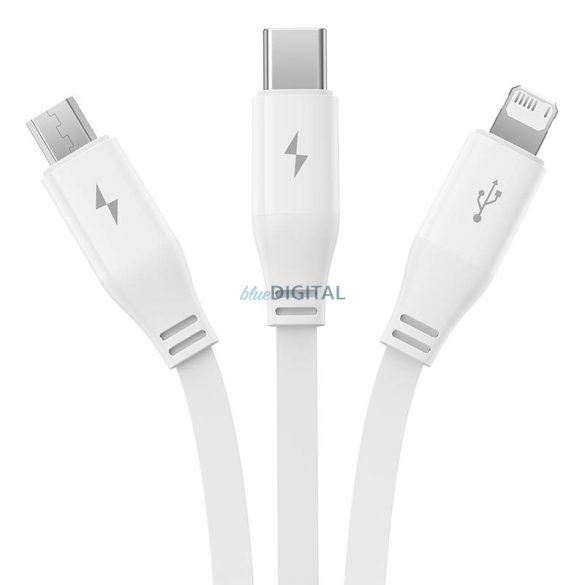 Töltőkábel 3w1 Baseus USB USB-C, USB-M, Lightning 3,5A, 1,1m (Fehér)