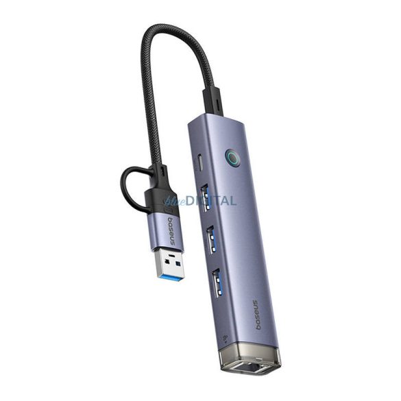 Baseus UltraJoy dokkoló 4 az 1-ben USB-A&USB-C - 3xUSB3.0+USB-C+RJ45 (szürke)