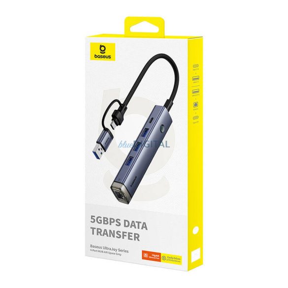 Baseus UltraJoy dokkoló 4 az 1-ben USB-A&USB-C - 3xUSB3.0+USB-C+RJ45 (szürke)