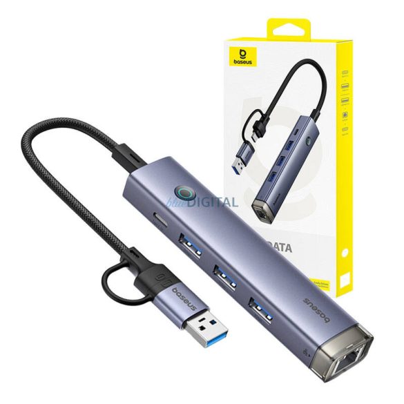 Baseus UltraJoy dokkoló 4 az 1-ben USB-A&USB-C - 3xUSB3.0+USB-C+RJ45 (szürke)