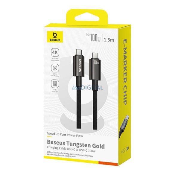 Baseus Tungsten Gold Type-C - Type-C kábel 100W 20Gbps 4K / 60Hz 1.5m - fekete