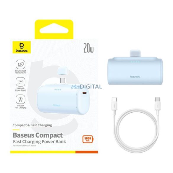 Baseus Compact PlugOn powerbank beépített Type-C csatlakozóval 5000mAh 20W - kék