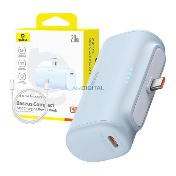 Baseus Compact PlugOn powerbank beépített Type-C csatlakozóval 5000mAh 20W - kék