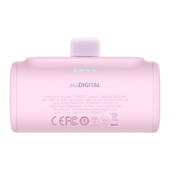 Baseus Compact PlugOn powerbank beépített Type-C csatlakozóval 5000mAh 20W - rózsaszín