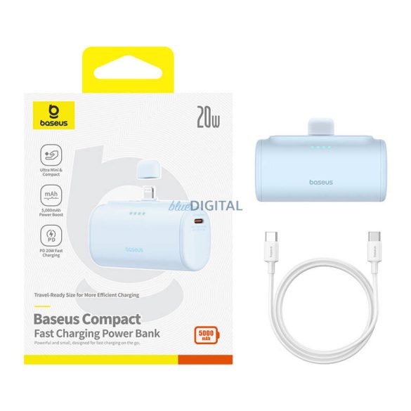 Baseus Compact PlugOn powerbank beépített Lightning csatlakozóval 5000mAh 20W - kék