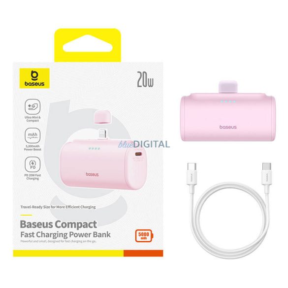 Baseus Compact PlugOn powerbank beépített Lightning csatlakozóval 5000mAh 20W - rózsaszín