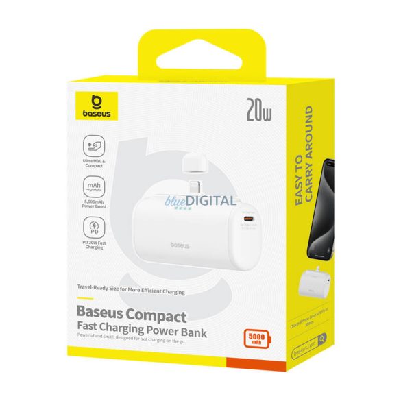 Baseus Compact PlugOn powerbank beépített Lightning csatlakozóval 5000mAh 20W - fehér