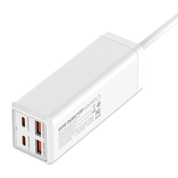 Power strip 1 AC aljzattal, 2x USB, 2x USB-C LDNIO SC1418, EU/US, 2500W (fehér)