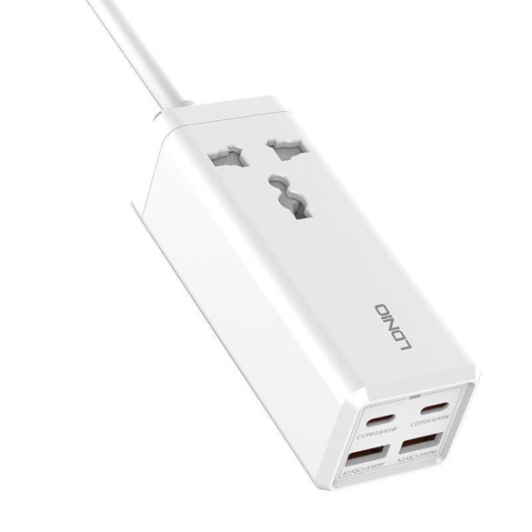Power strip 1 AC aljzattal, 2x USB, 2x USB-C LDNIO SC1418, EU/US, 2500W (fehér)