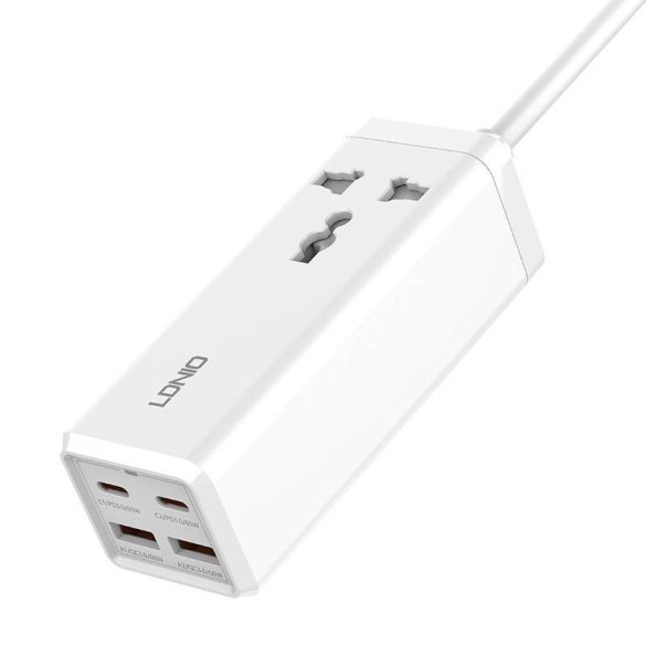 Power strip 1 AC aljzattal, 2x USB, 2x USB-C LDNIO SC1418, EU/US, 2500W (fehér)