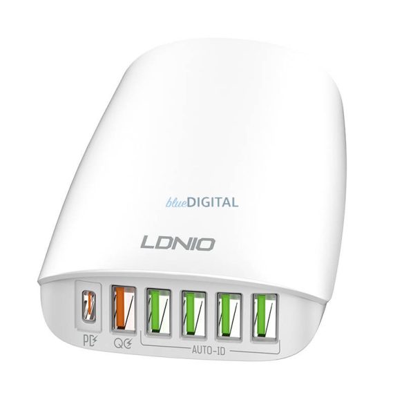 LDNIO A6573C EU 5USB, USB-C 65W fali töltő + hálózati kábel