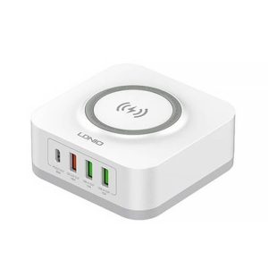 LDNIO AW004 Vezeték nélküli indukciós töltő 3xUSB-A és 1xUSB-C csatlakozóval, 32W (fehér)