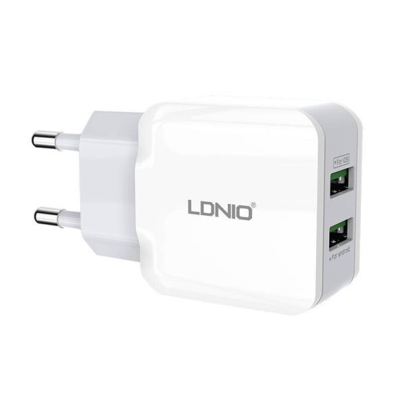 LDNIO A2202 hálózati töltő, 2x USB-A csatlakozóval, 12W (fehér)