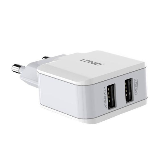 LDNIO A2202 hálózati töltő, 2x USB-A csatlakozóval, 12W (fehér)