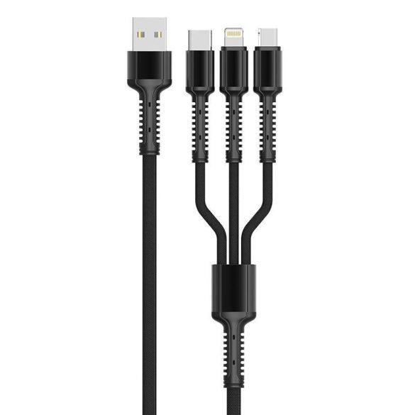 USB Lightning / Micro USB / USB-C kábel LDNIO LC93 3in1, 3.4A (fekete)