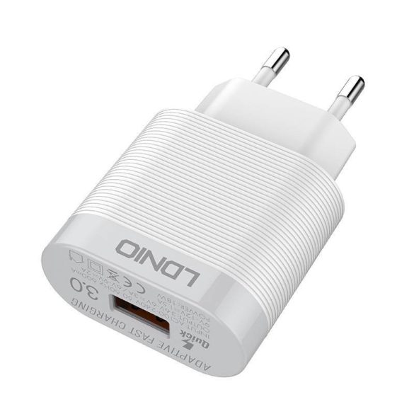 LDNIO A303Q hálózati töltő 1xUSB-A csatlakozóval 18W fehér