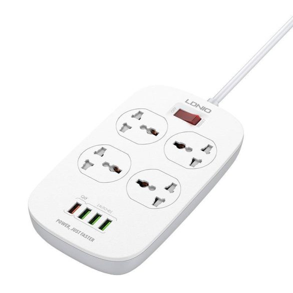 Power strip 4 AC aljzattal, 4x USB, LDNIO SC4407, EU/US, 2500W (fehér)