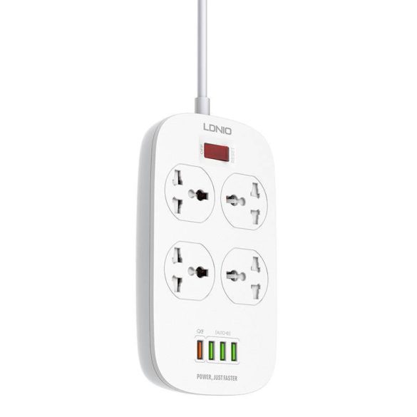 Power strip 4 AC aljzattal, 4x USB, LDNIO SC4407, EU/US, 2500W (fehér)