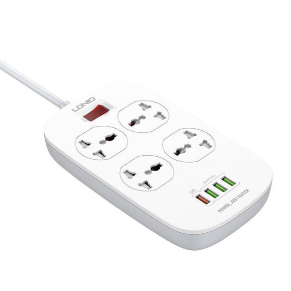 Power strip 4 AC aljzattal, 4x USB, LDNIO SC4407, EU/US, 2500W (fehér)