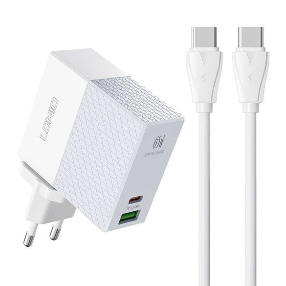 LDNIO A2620C hálózati töltő 1xUSB-A és 1xUSB-c csatlakozóval és Type-C - Type-C kábellel 65W