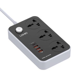 Power strip 3 AC aljzattal, 4x USB, LDNIO SC3412, EU/US, 2500W (szürke)